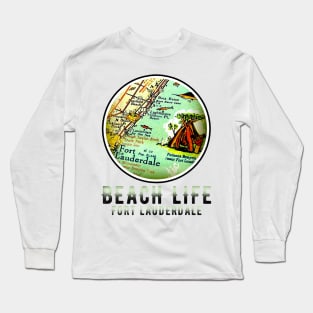 Fort Lauderdale Boca Raton Florida Beach Life Old Map Long Sleeve T-Shirt